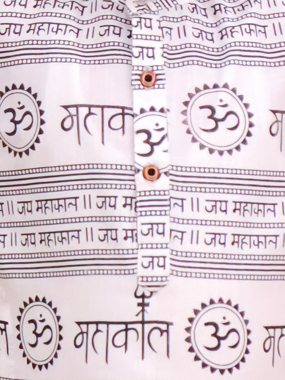 Boys White Cotton Full sleeves Om Mahakal Printed Kurta Pyjama Set