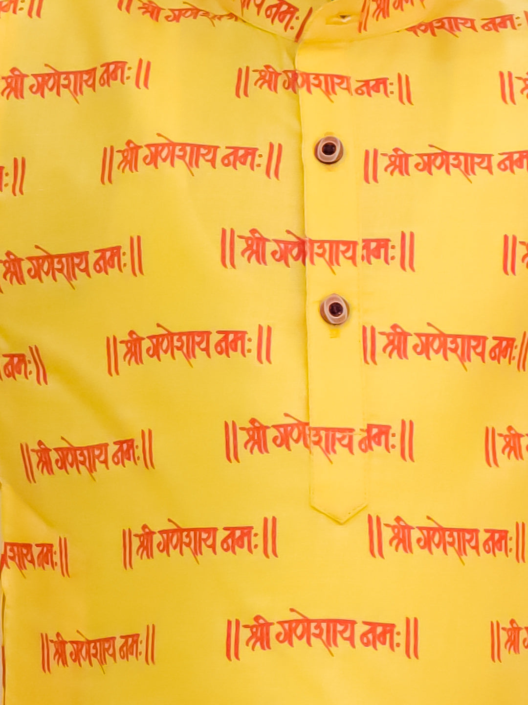 Boys Yellow Cotton Full sleeves Shri Ganesh Printed Kurta Pyjama Set