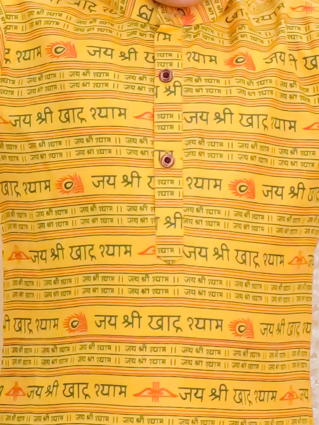 Boys Yellow Cotton Full sleeves Shri Syaam Printed Kurta Pyjama Set