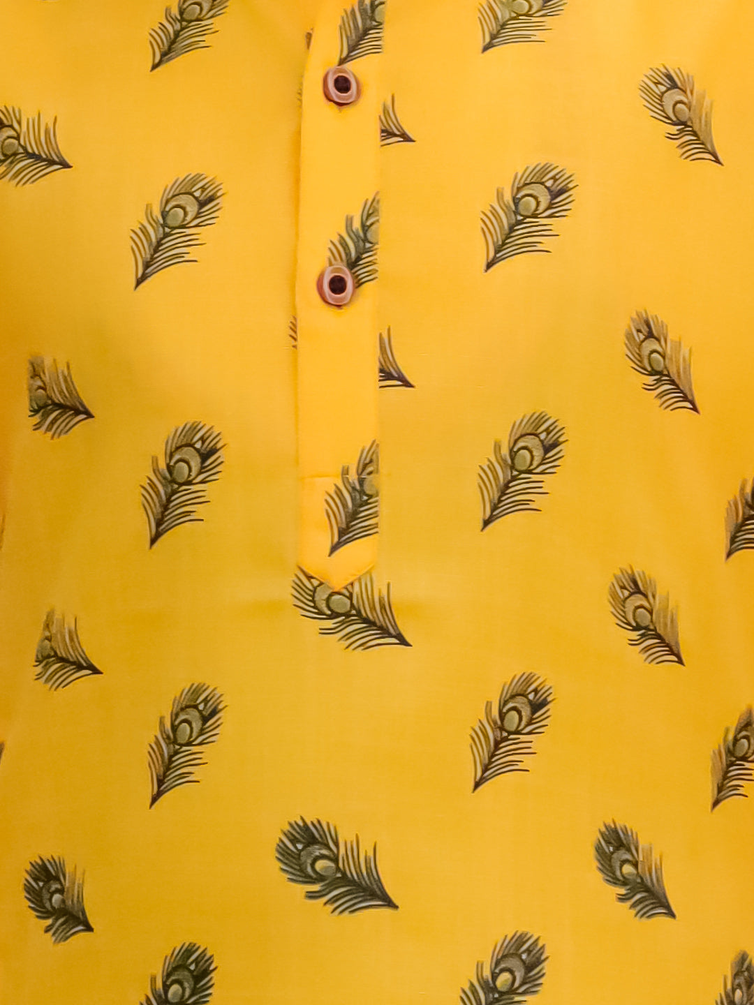 AJ Dezines Yellow Cotton Full sleeves Krishna Mor Pankh Printed Kurta Pyjama Set