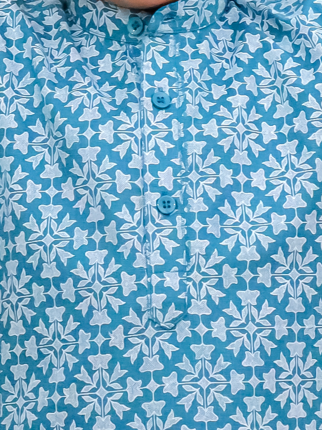 Boys Blue Cotton Full sleeves Printed Kurta Pyjama Set