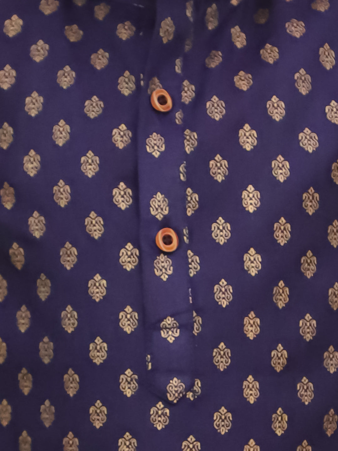 Boys Blue Cotton Full sleeves Foil Printed Kurta Pyjama Set