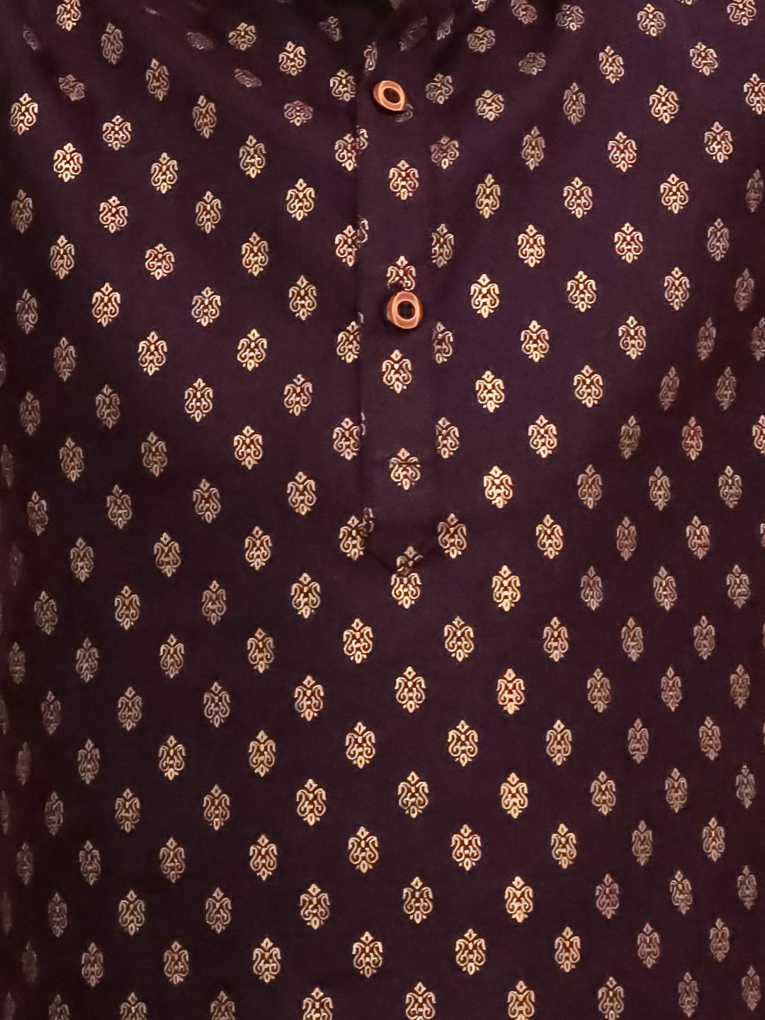 Boys Purple Cotton Full sleeves Foil Printed Kurta Pyjama Set