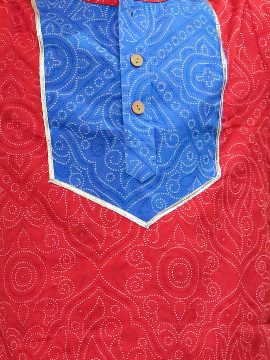Boys Red Cotton Full sleeves Printed Kurta Pyjama Set