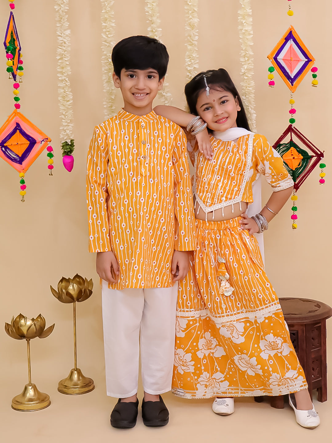Kids Cotton Full Sleeve Printed Kurta Pajama Set for Boys - Ethnic wear