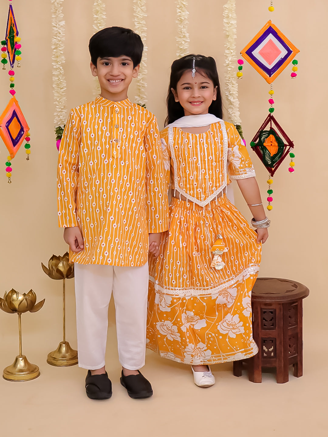Kids Cotton Full Sleeve Printed Kurta Pajama Set for Boys - Ethnic wear