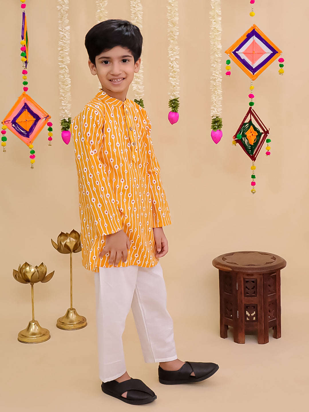 Kids Cotton Full Sleeve Printed Kurta Pajama Set for Boys - Ethnic wear