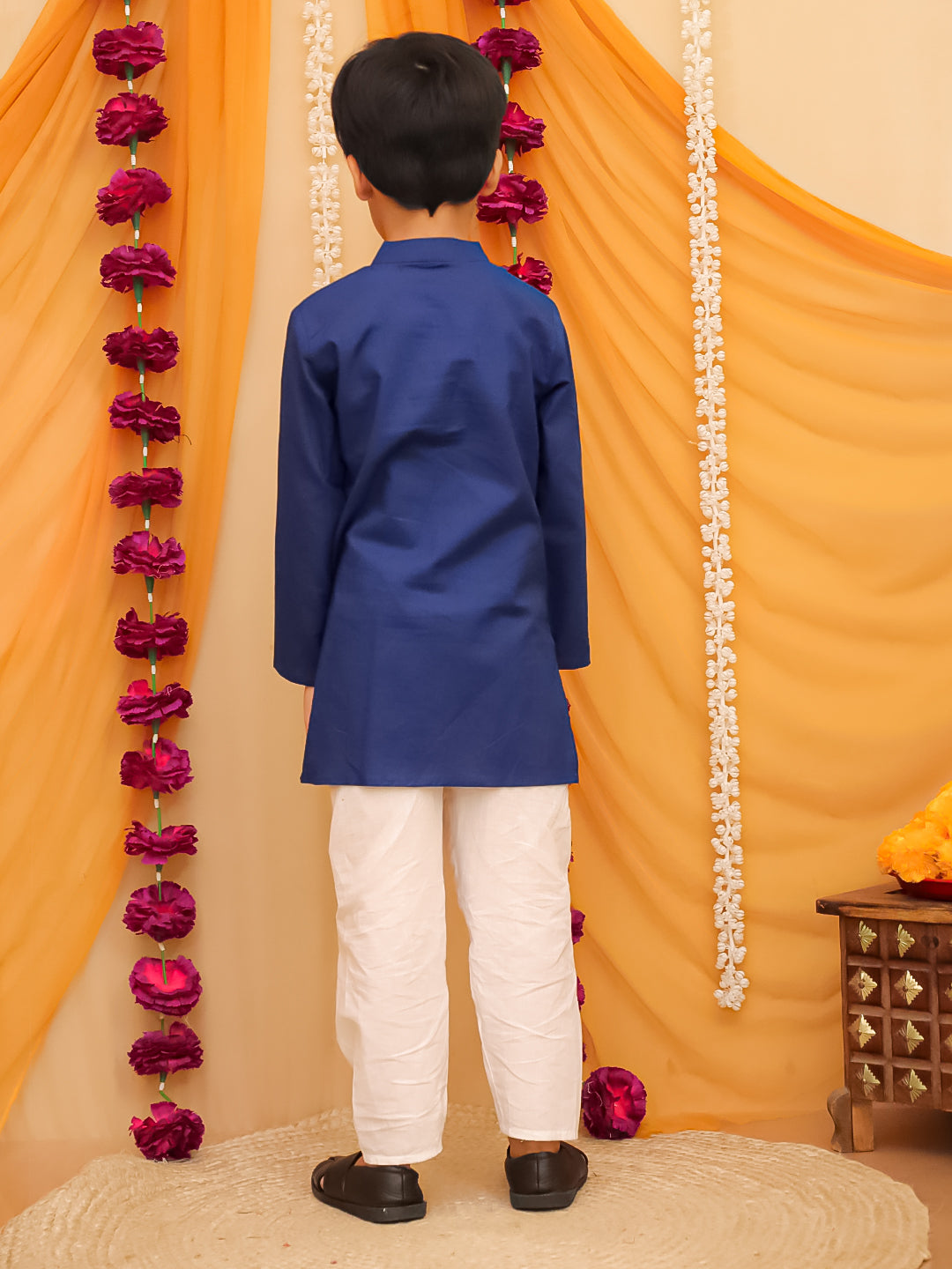 Blue Cotton Full sleeves Printed Festive Ethnic Wear Kurta Pyjama Set For Kids Boys