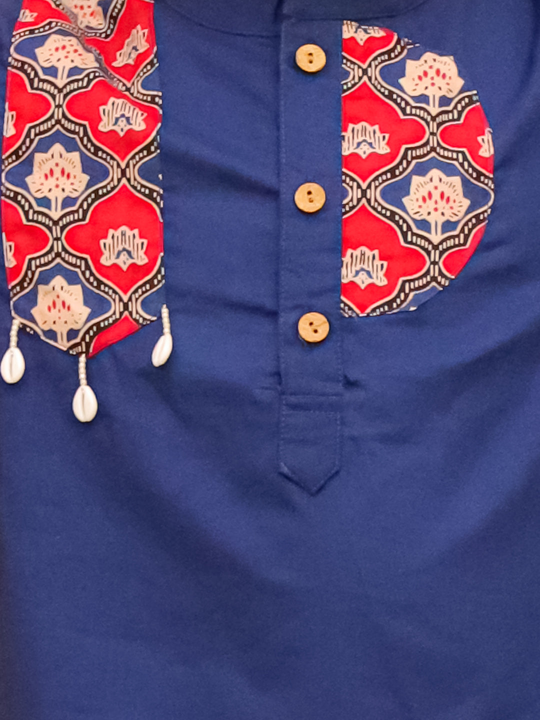 Blue Cotton Full sleeves Printed Festive Ethnic Wear Kurta Pyjama Set For Kids Boys