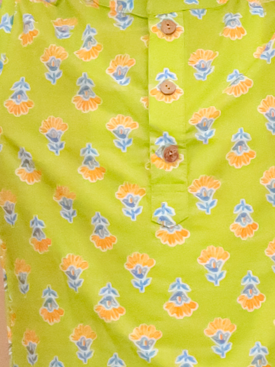 Boys Green Cotton Full sleeves Floral Print Kurta Pyjama Set