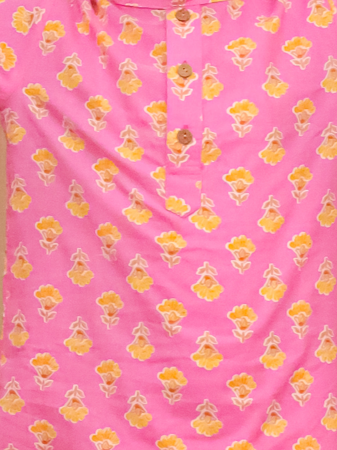 Boys Pink Cotton Full sleeves Floral Print Kurta Pyjama Set