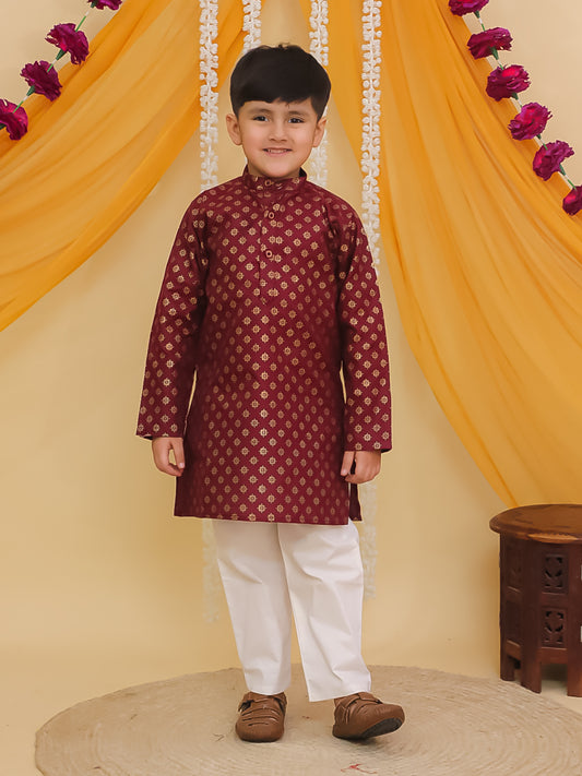 AJ Dezines Maroon Cotton Full sleeves Foil Printed Kurta Pyjama Set