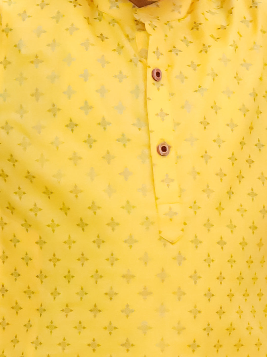 Yellow Cotton Full sleeves Foil Printed Kurta Pyjama Set