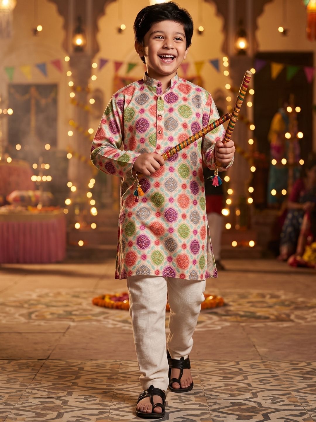 Boys Multi-Color Cotton Full sleeves Printed Kurta Pyjama Set