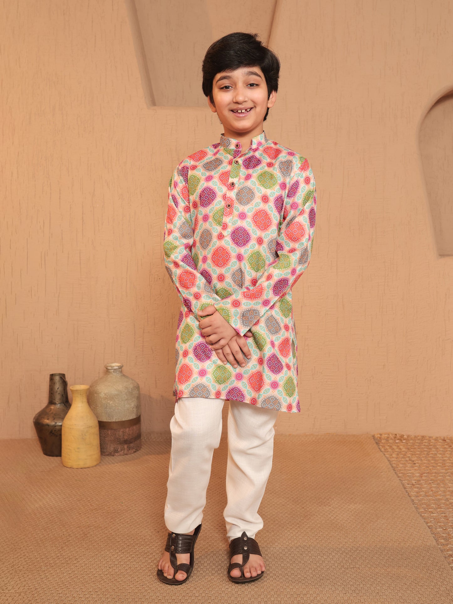 Boys Multi-Color Cotton Full sleeves Printed Kurta Pyjama Set