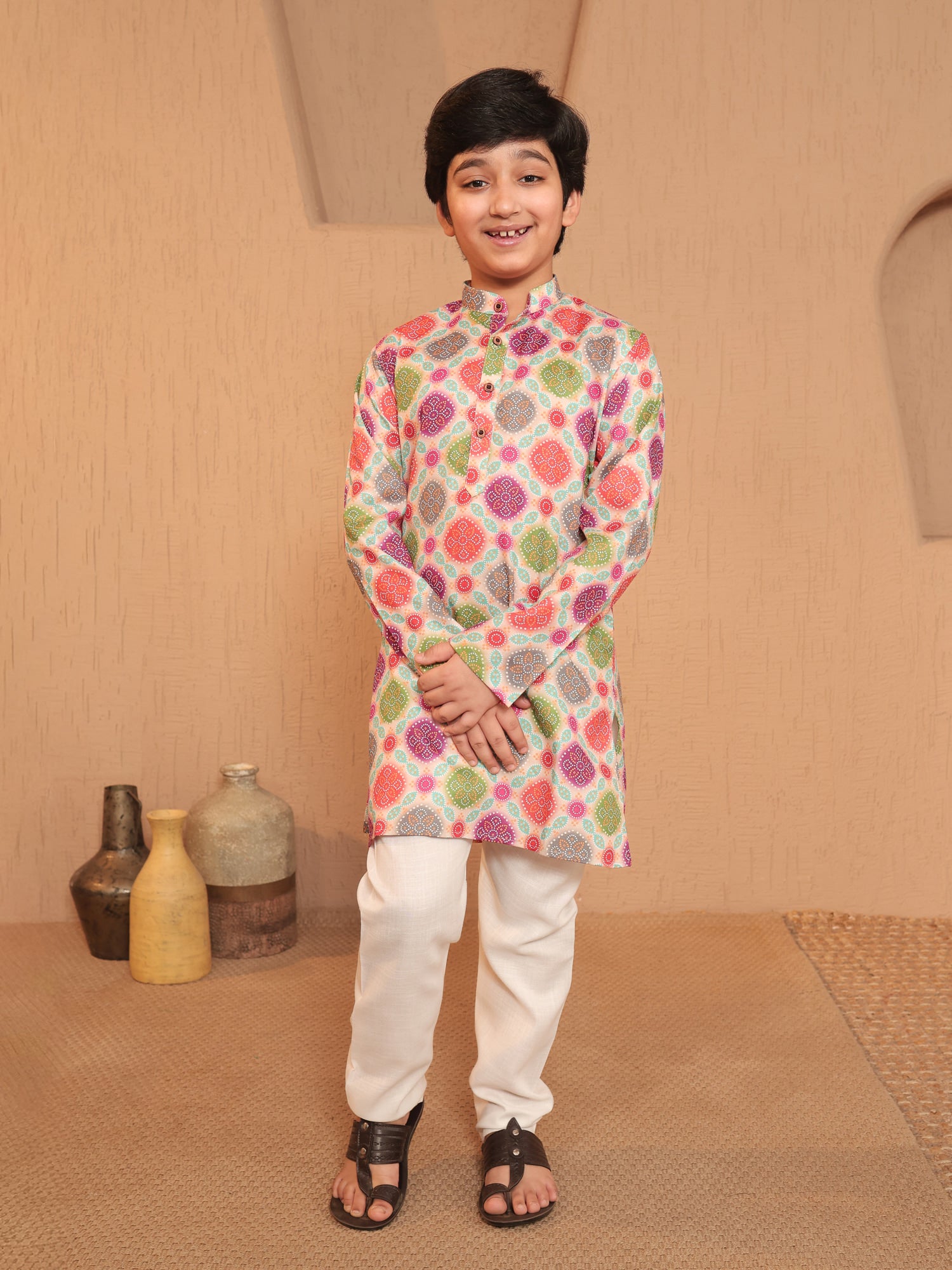 Boys Multi-Color Cotton Full sleeves Printed Kurta Pyjama Set