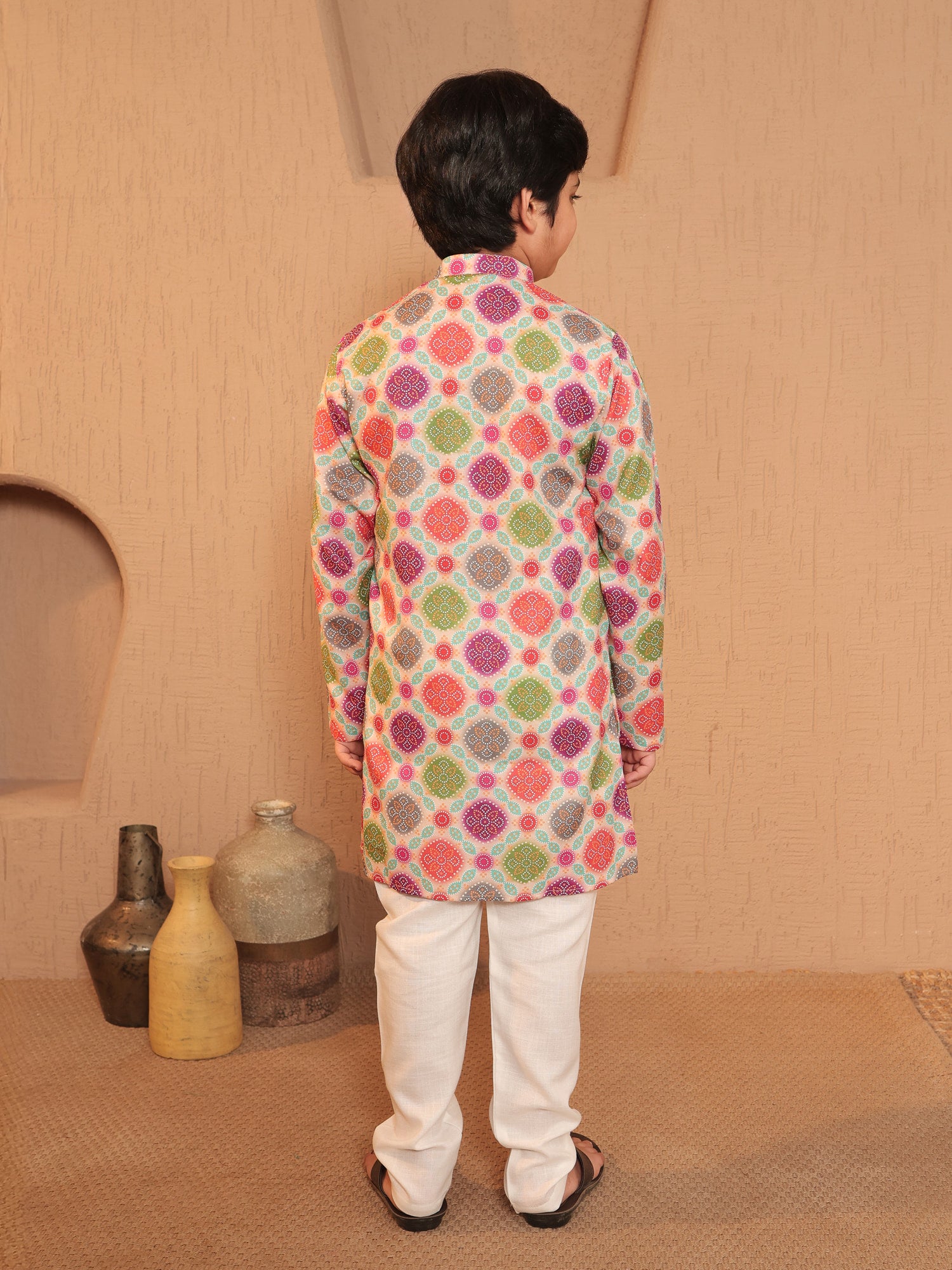 Boys Multi-Color Cotton Full sleeves Printed Kurta Pyjama Set