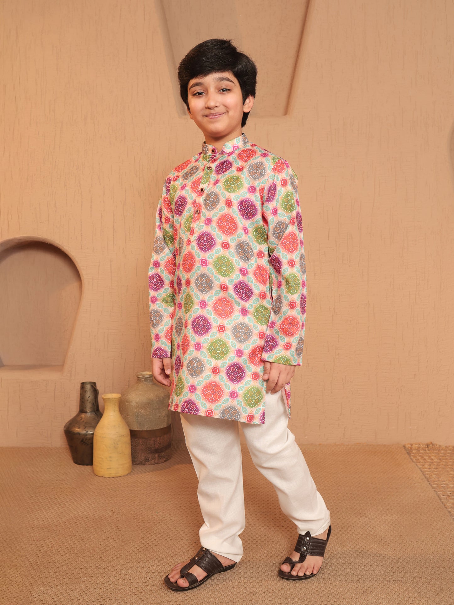 Boys Multi-Color Cotton Full sleeves Printed Kurta Pyjama Set