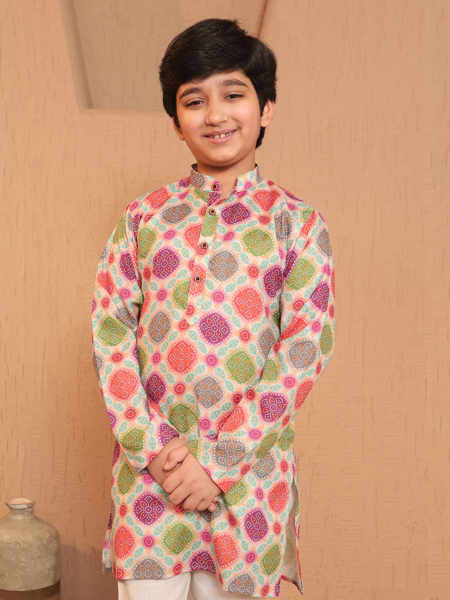 Boys Multi-Color Cotton Full sleeves Printed Kurta Pyjama Set