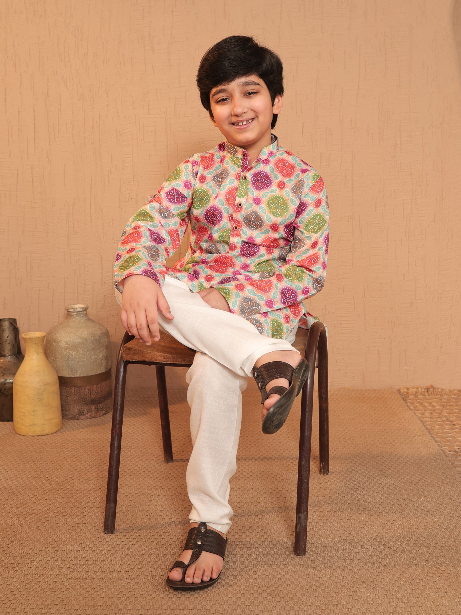 Boys Multi-Color Cotton Full sleeves Printed Kurta Pyjama Set
