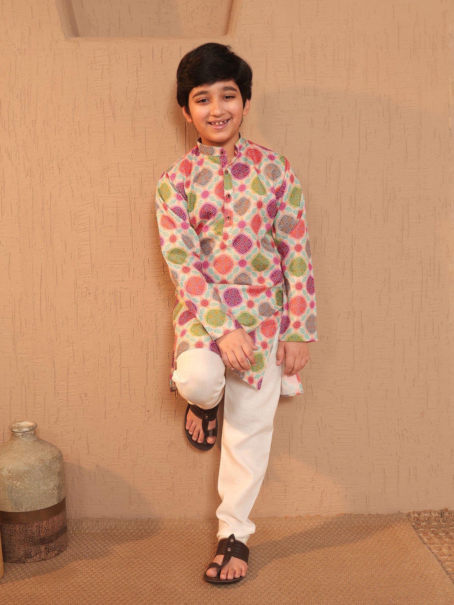 Boys Multi-Color Cotton Full sleeves Printed Kurta Pyjama Set