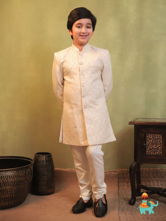 AJ Dezines Cream Jacquard Full Sleeves Rich Floral Embroidery Sherwani
