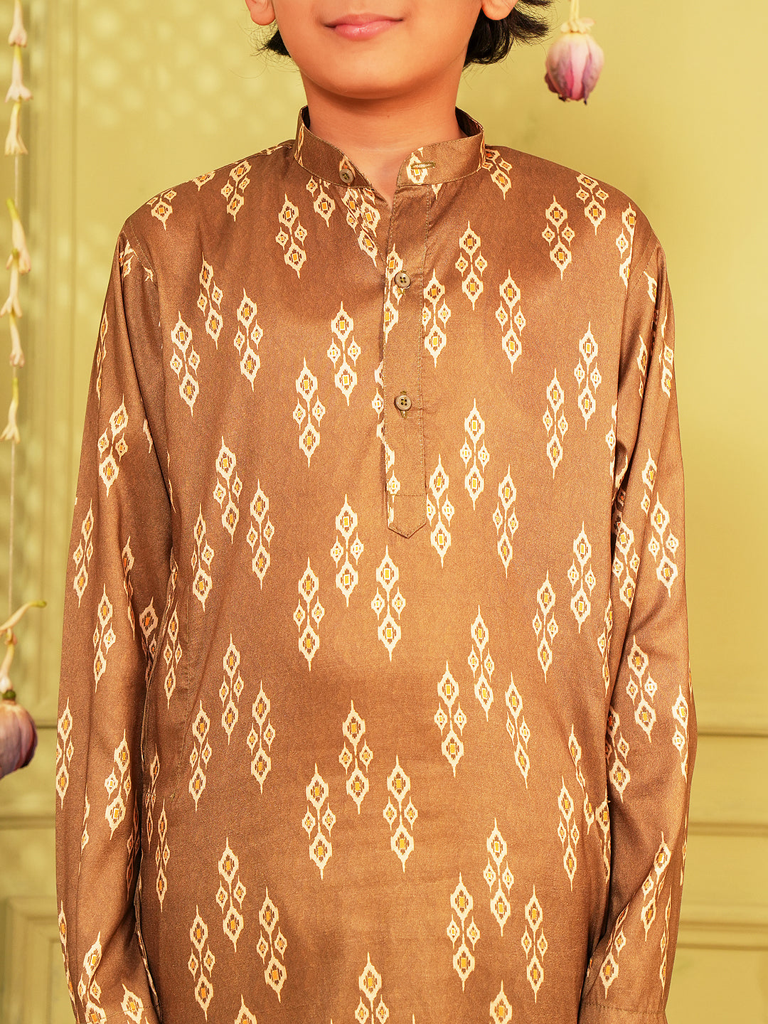 Green Trendy Printed Chikankari Kurta and Pyjama For Boys