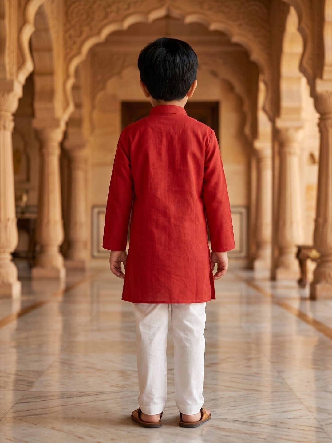 AJ Dezines Red Embroidery Pure Cotton Kurta Pyjama Set For Boys