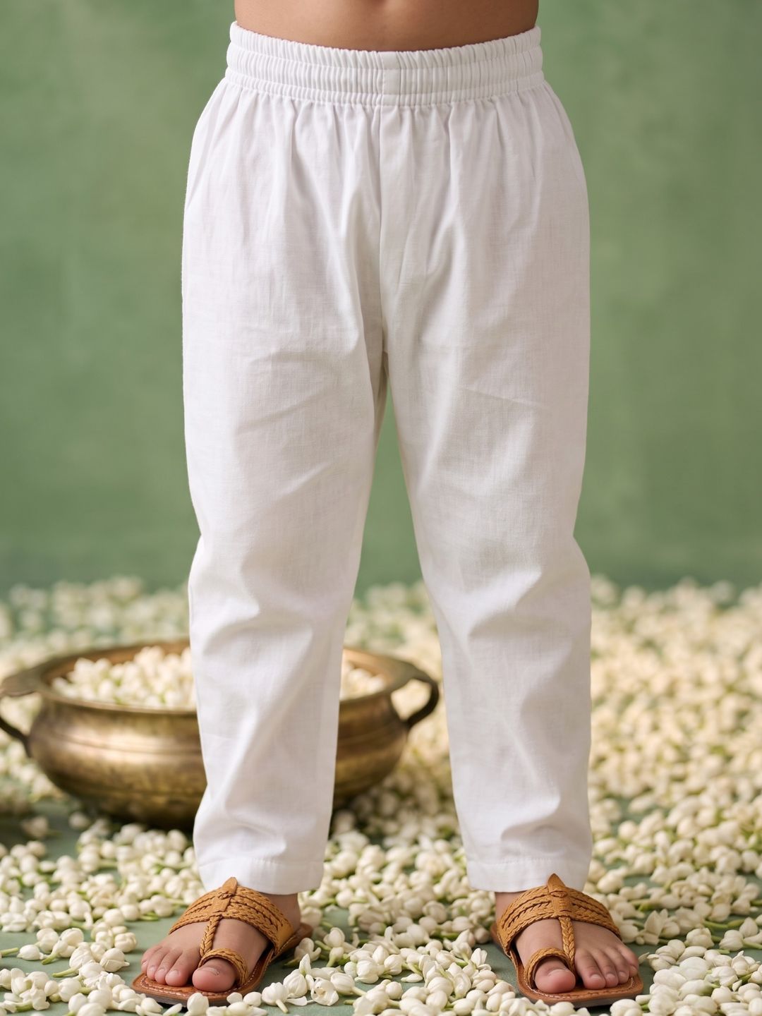 Yellow Ethnic Print Cotton Kurta Pyjama Set For Boys