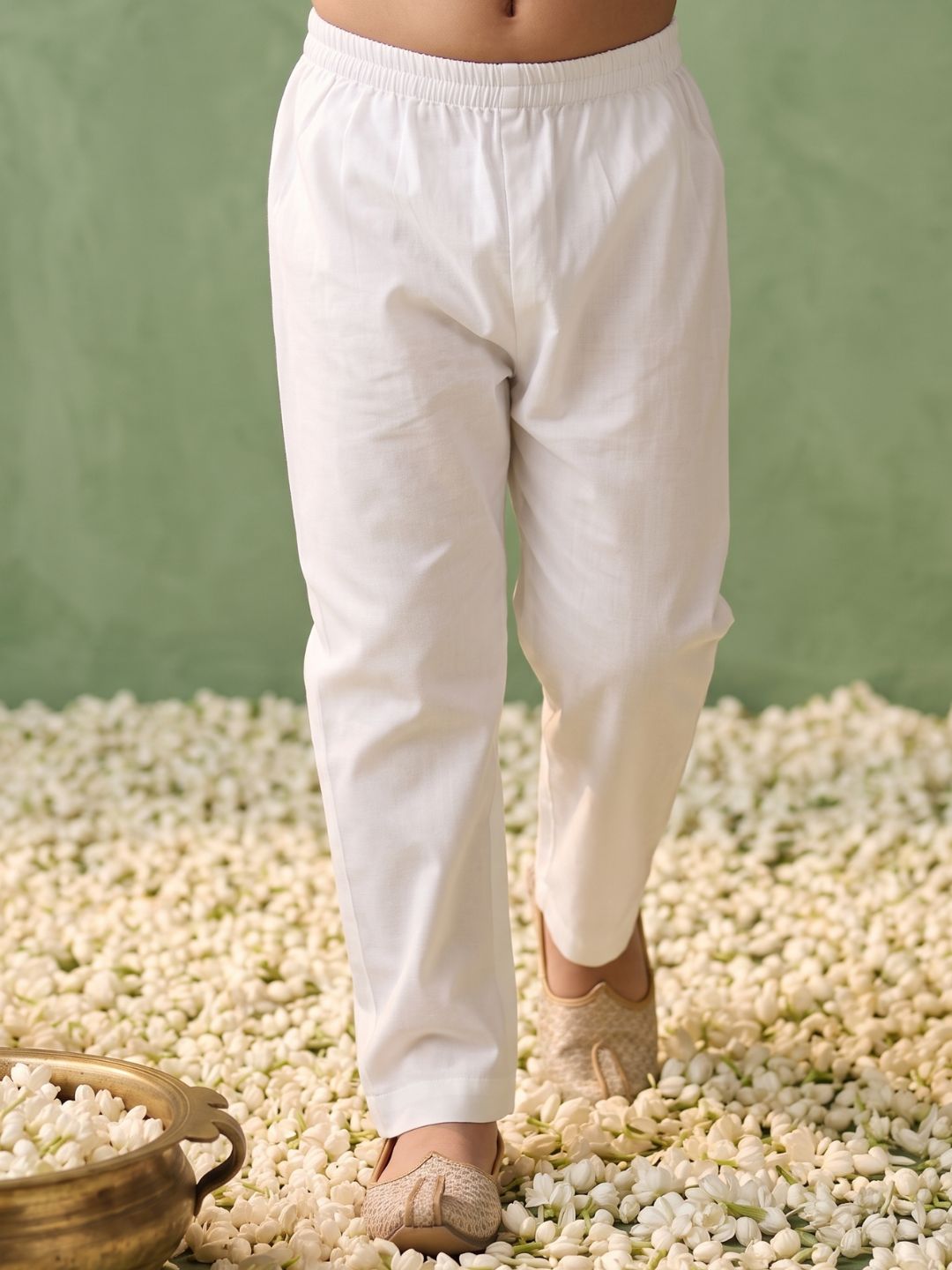 Yellow Ethnic Print Cotton Kurta Pyjama Set For Boys