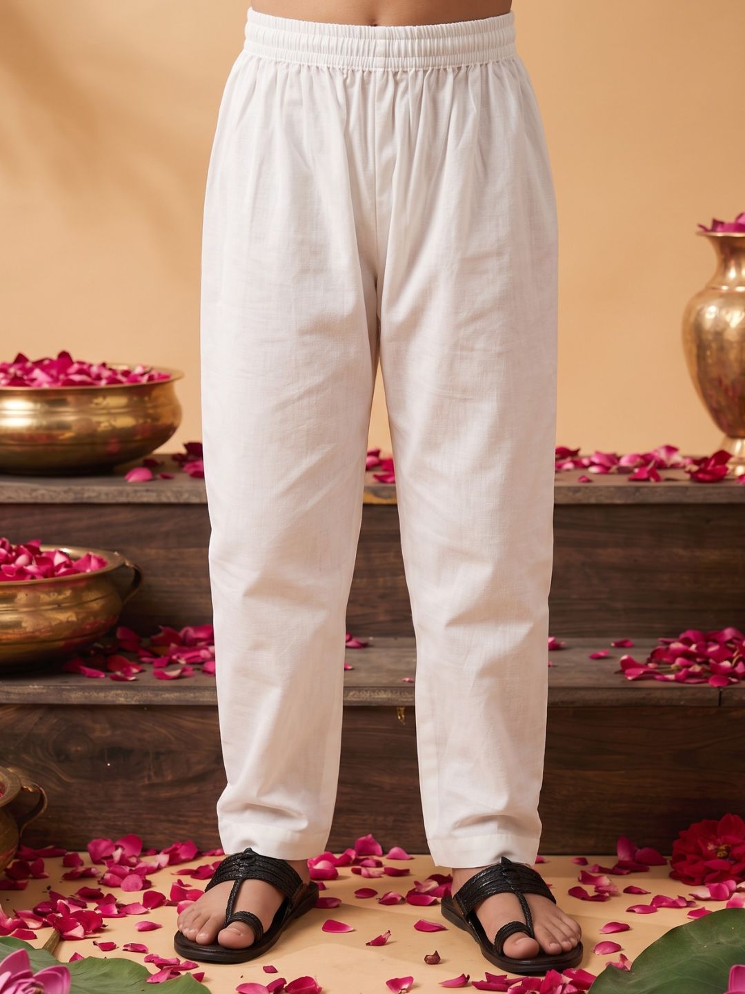 Pink Abstract Printed Cotton Kurta Pyjama Set For Boys