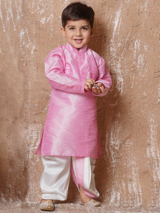 Boys Baby Pink Plain Silk Dhoti Set