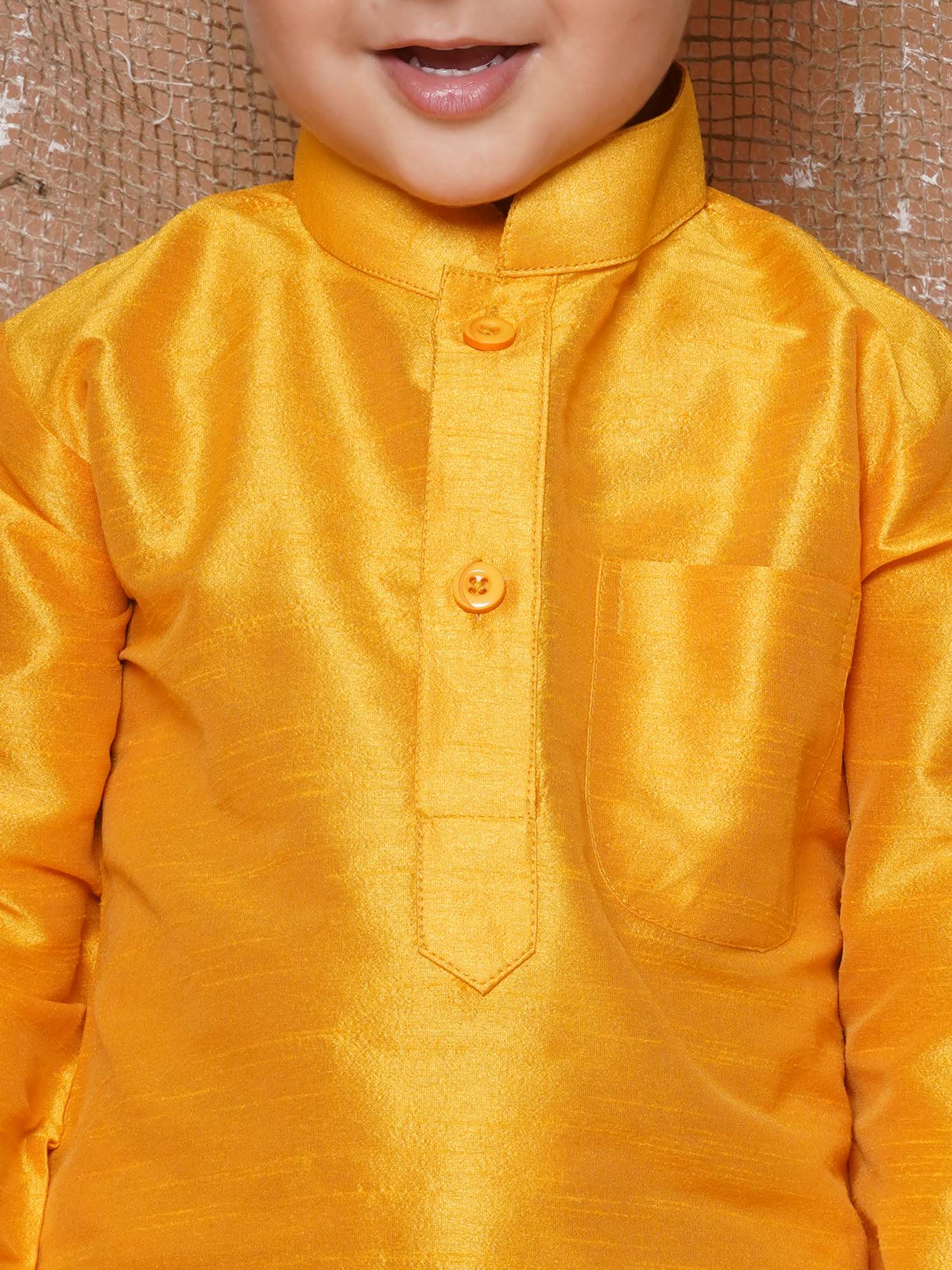 Boys Yellow Solid Silk Blend Dhoti Kurta Set for Festive Wear - AJ Dezines