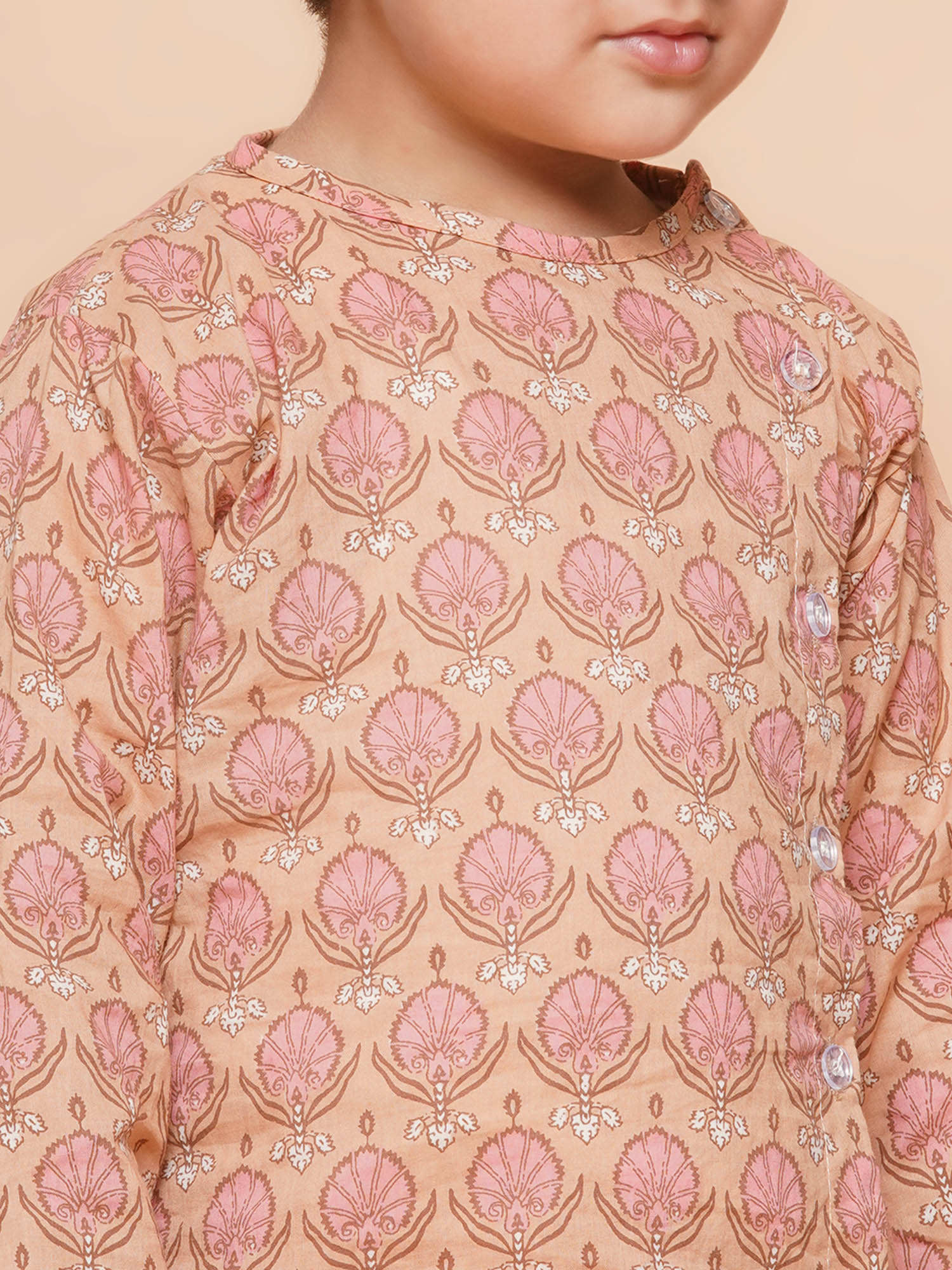 Boys Peach Block Print Pure Cotton Dhoti Kurta Set for Kids - AJ Dezines