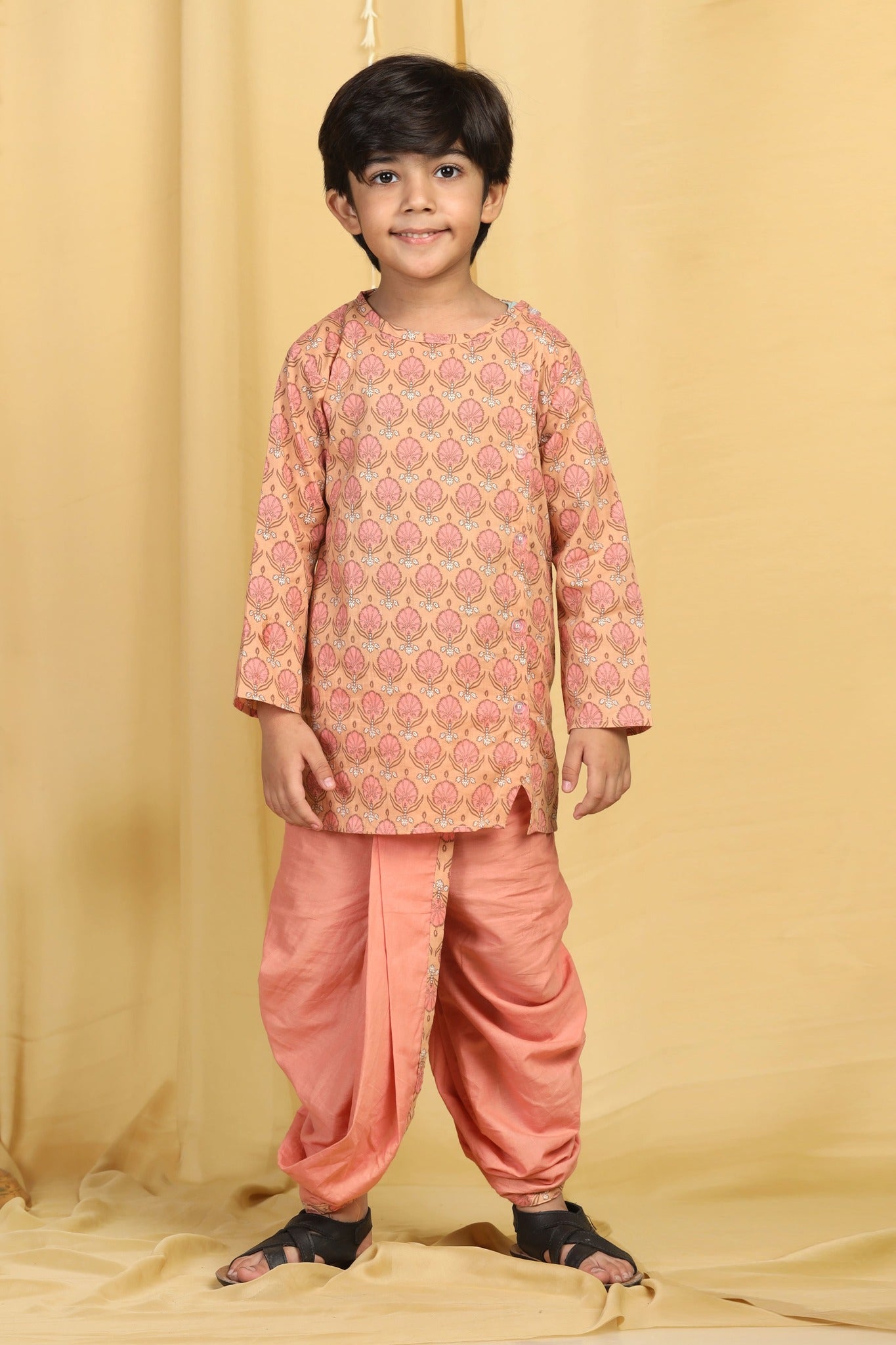 Sibling Set Peach Cotton Floral Printed for Boys & Girls