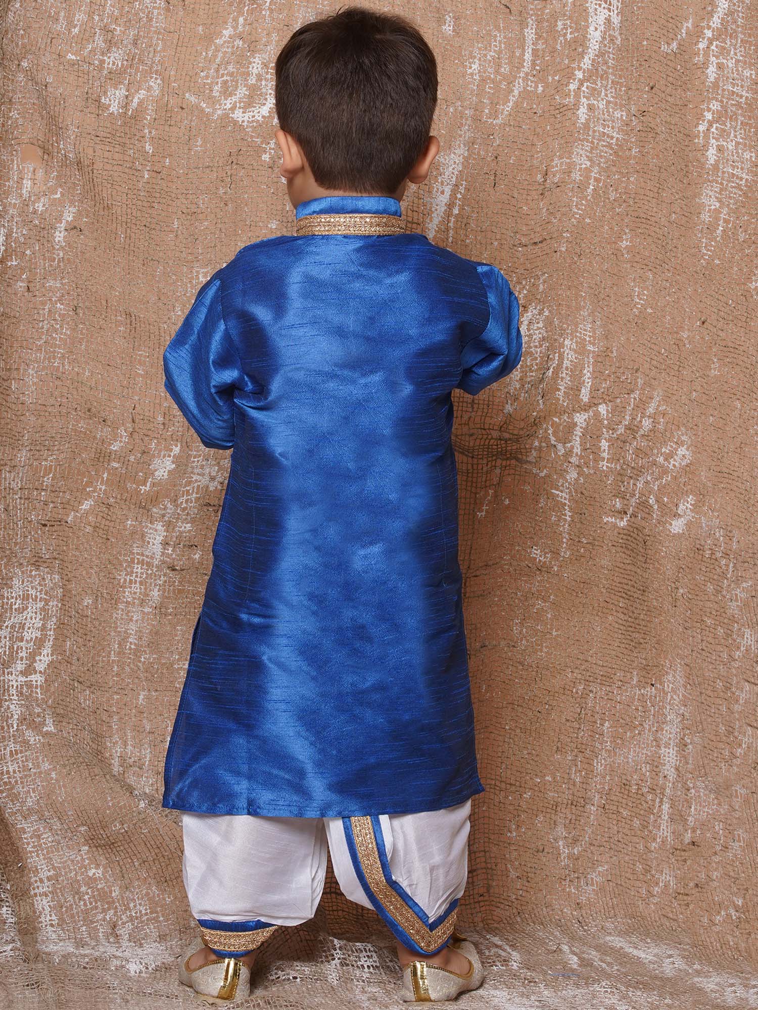 Kids Ethnic Wear Boys Blue Silk Blend Dhoti Set
