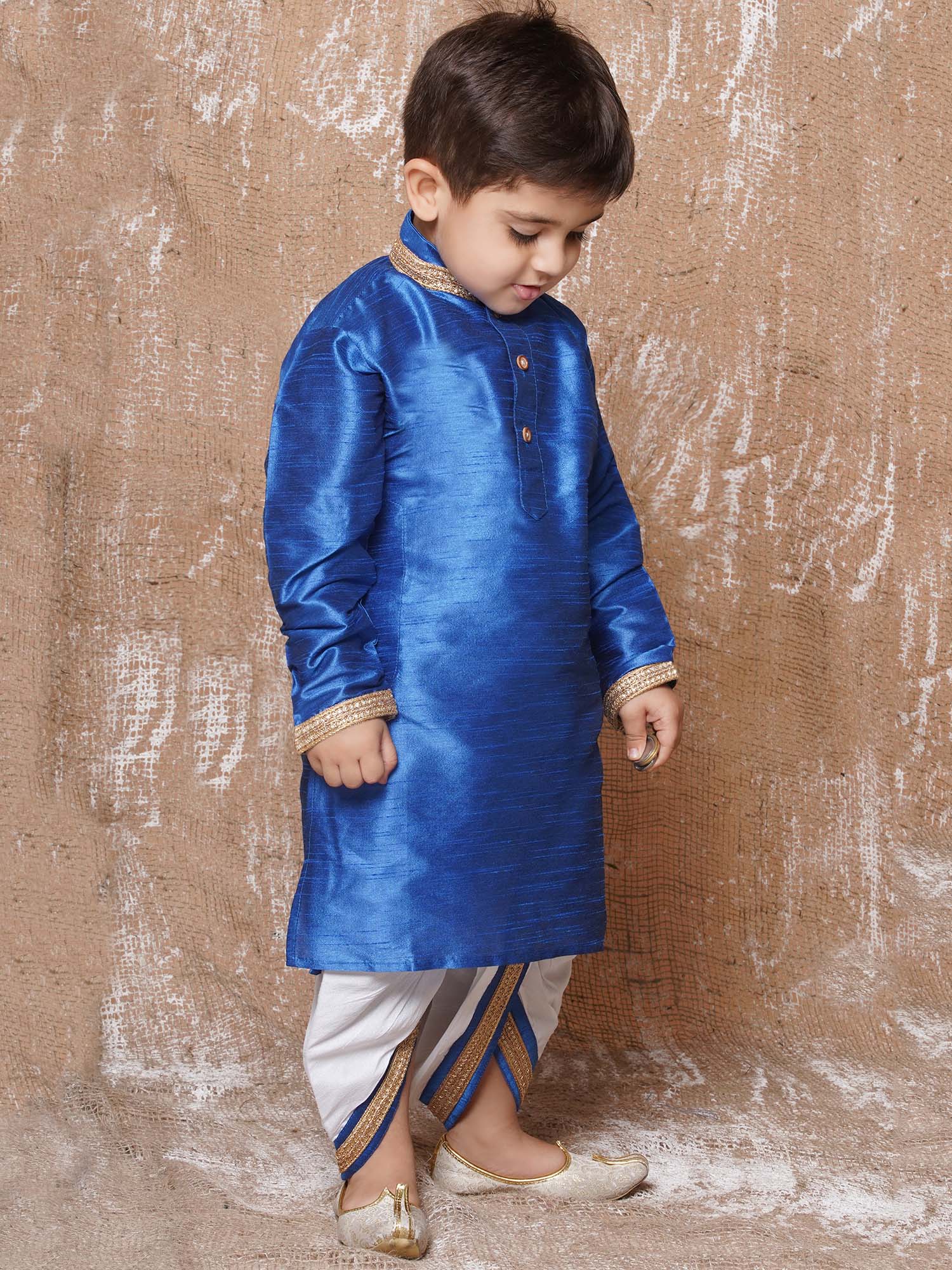 Kids Ethnic Wear Boys Blue Silk Blend Dhoti Set