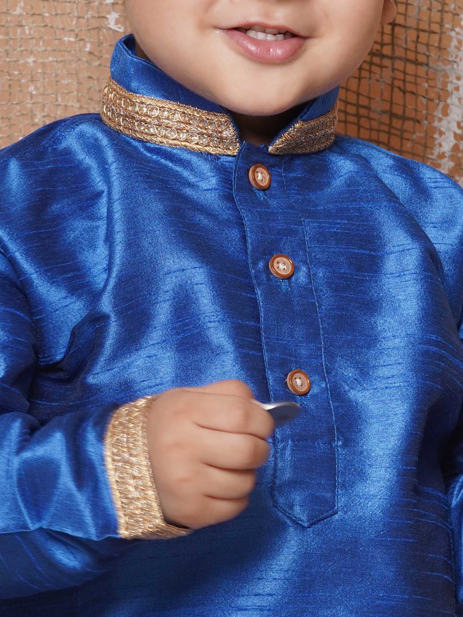 Kids Ethnic Wear Boys Blue Silk Blend Dhoti Set