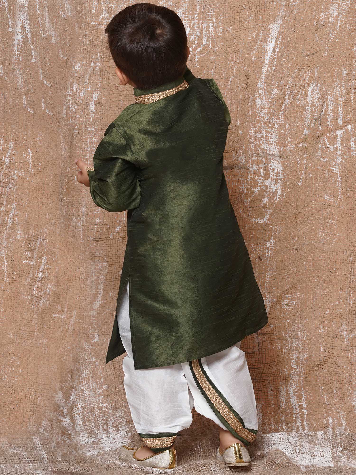 Kids Ethnic Wear Boys Green Silk Blend Dhoti Set