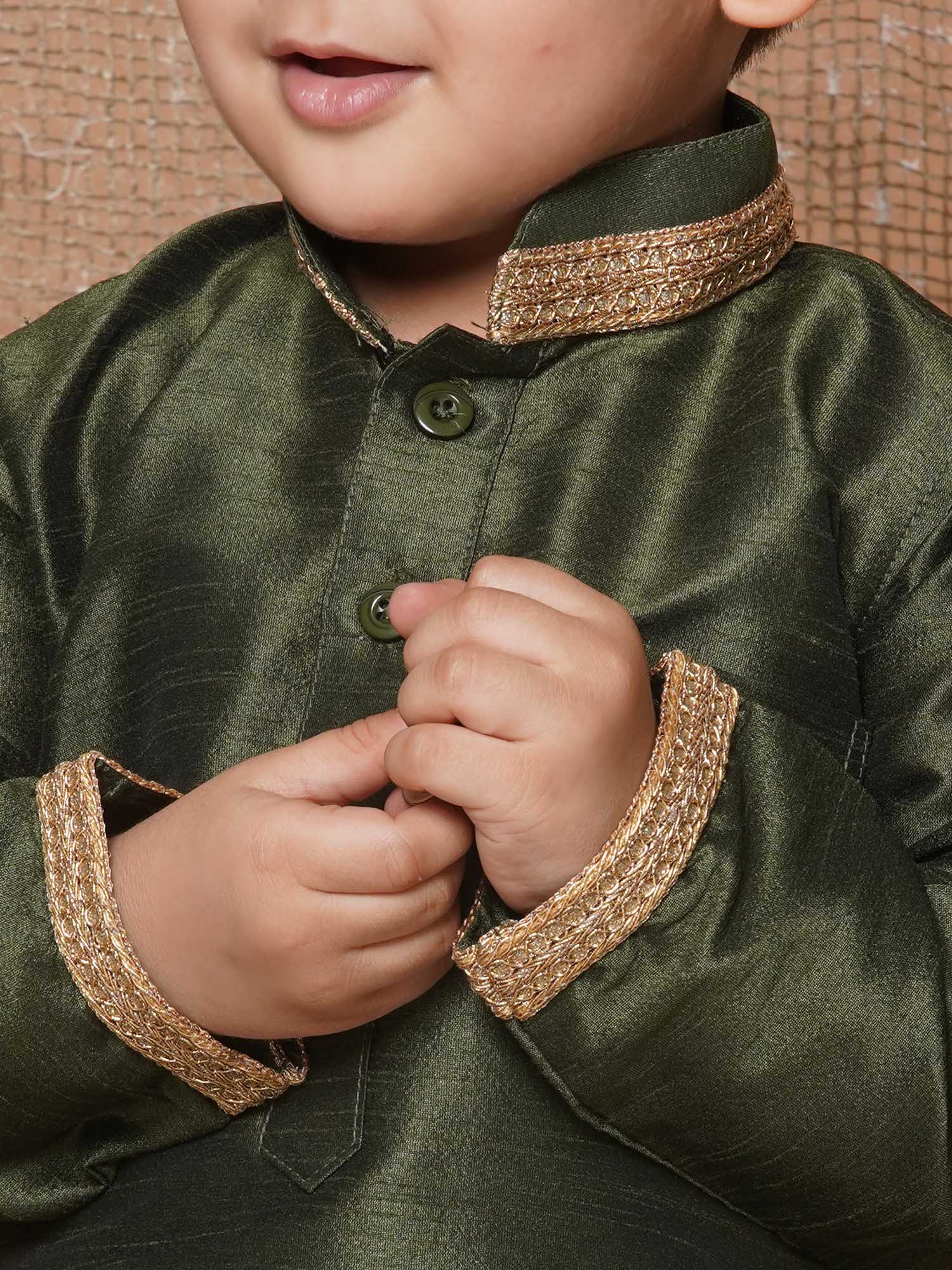 Kids Ethnic Wear Boys Green Silk Blend Dhoti Set