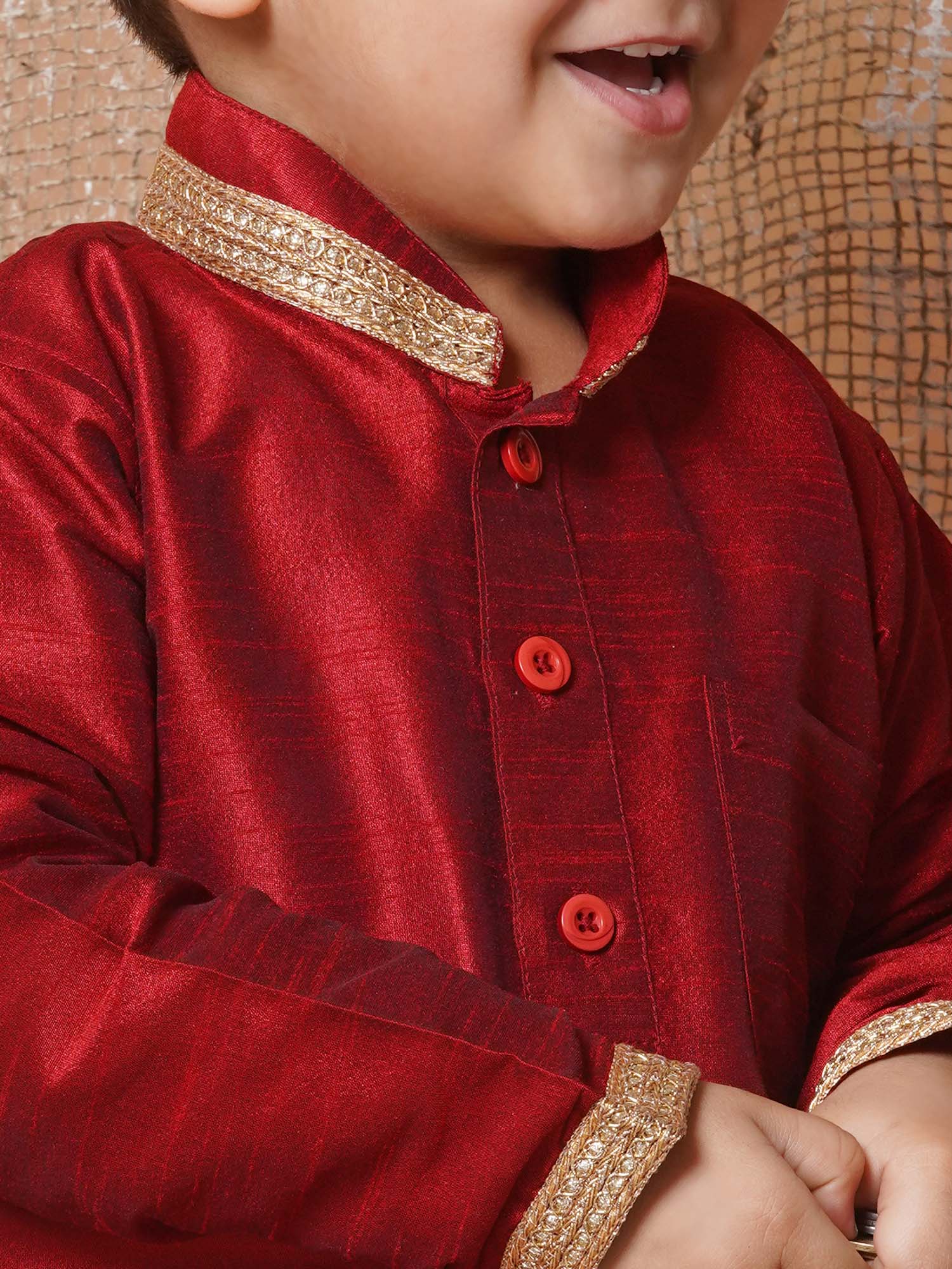 Kids Ethnic Wear Boys Maroon Silk Blend Dhoti Set