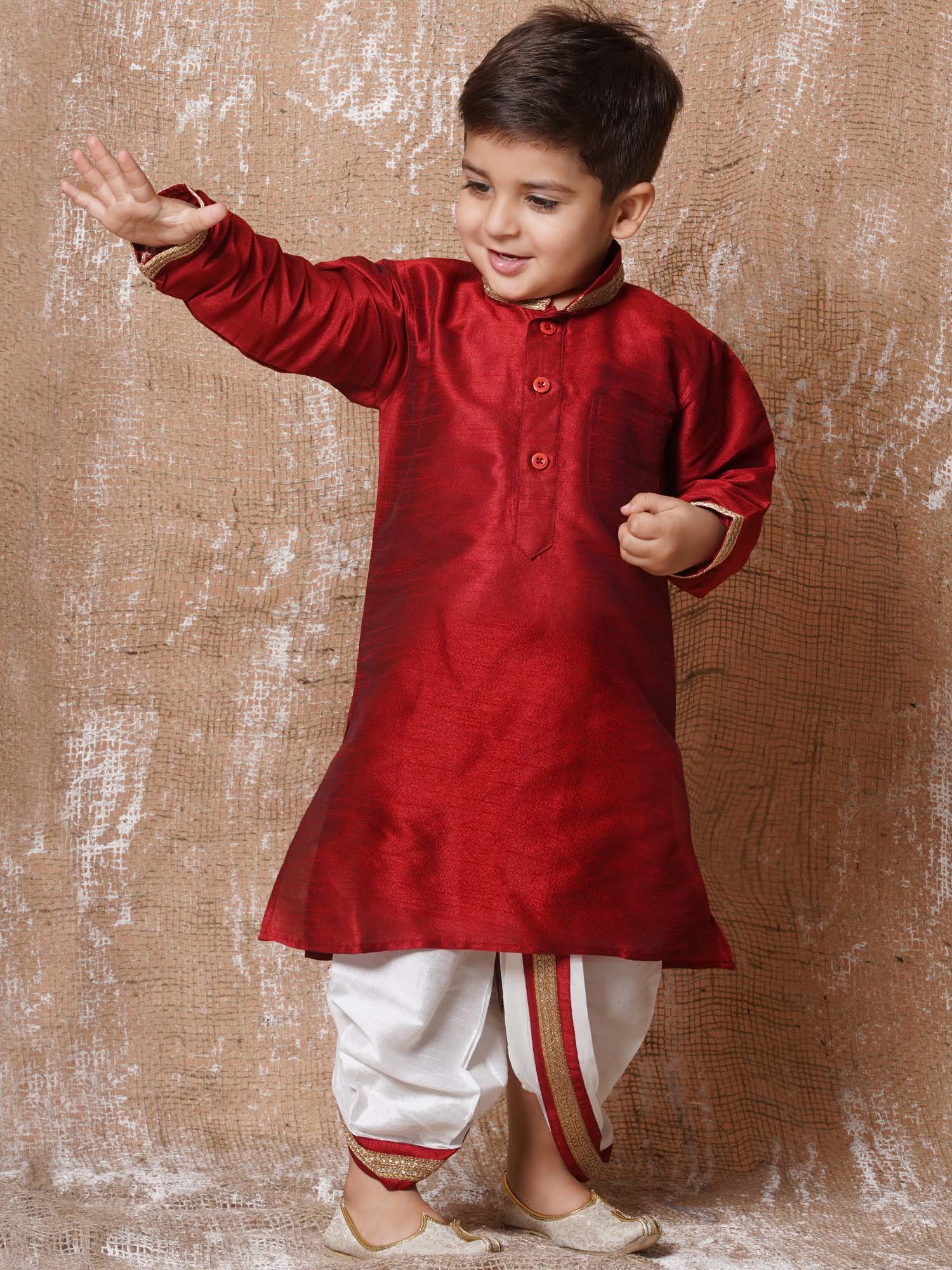 Kids Ethnic Wear Boys Maroon Silk Blend Dhoti Set
