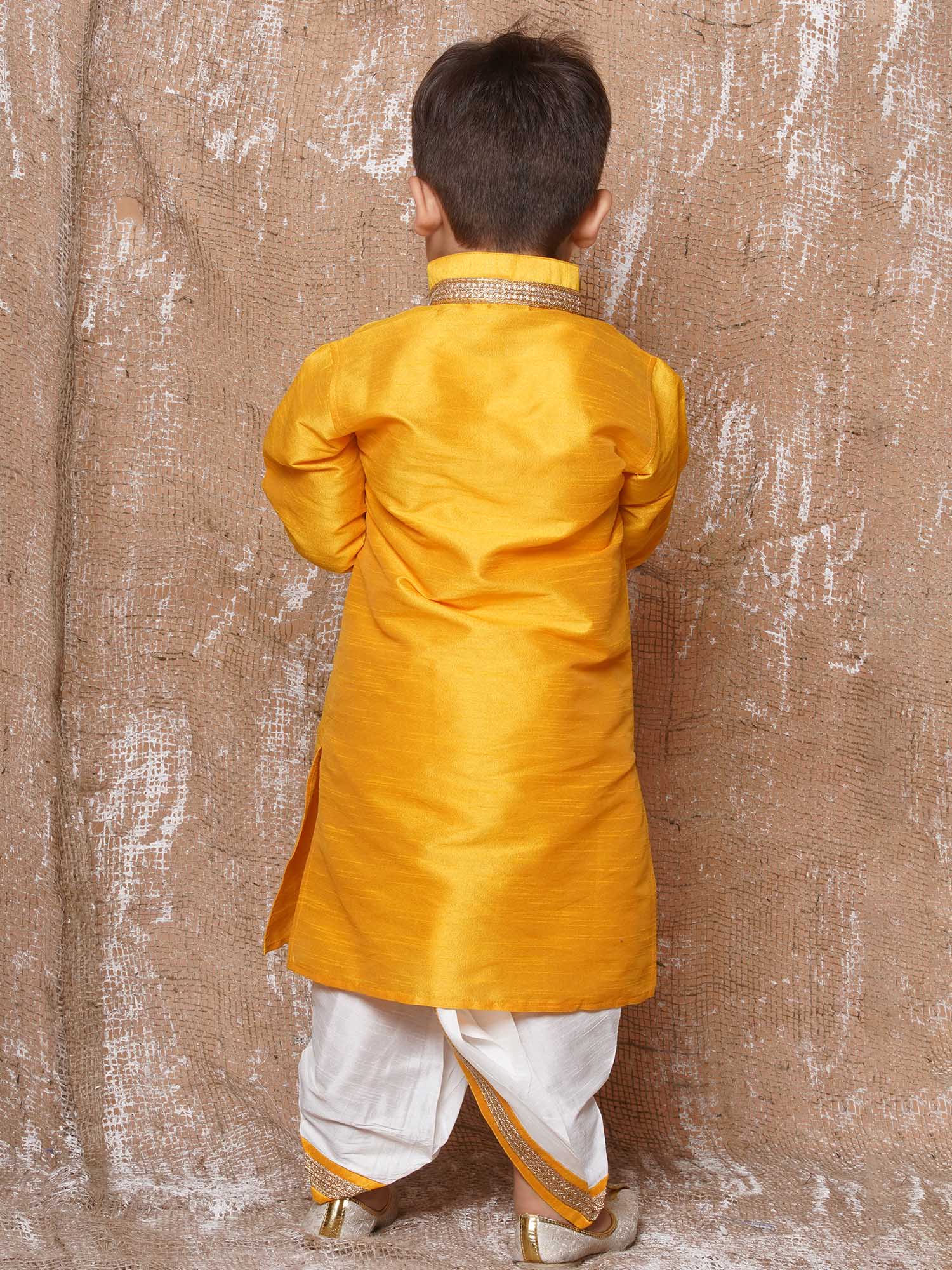 Kids Ethnic Wear Boys Yellow Silk Blend Dhoti Set - AJ Dezines