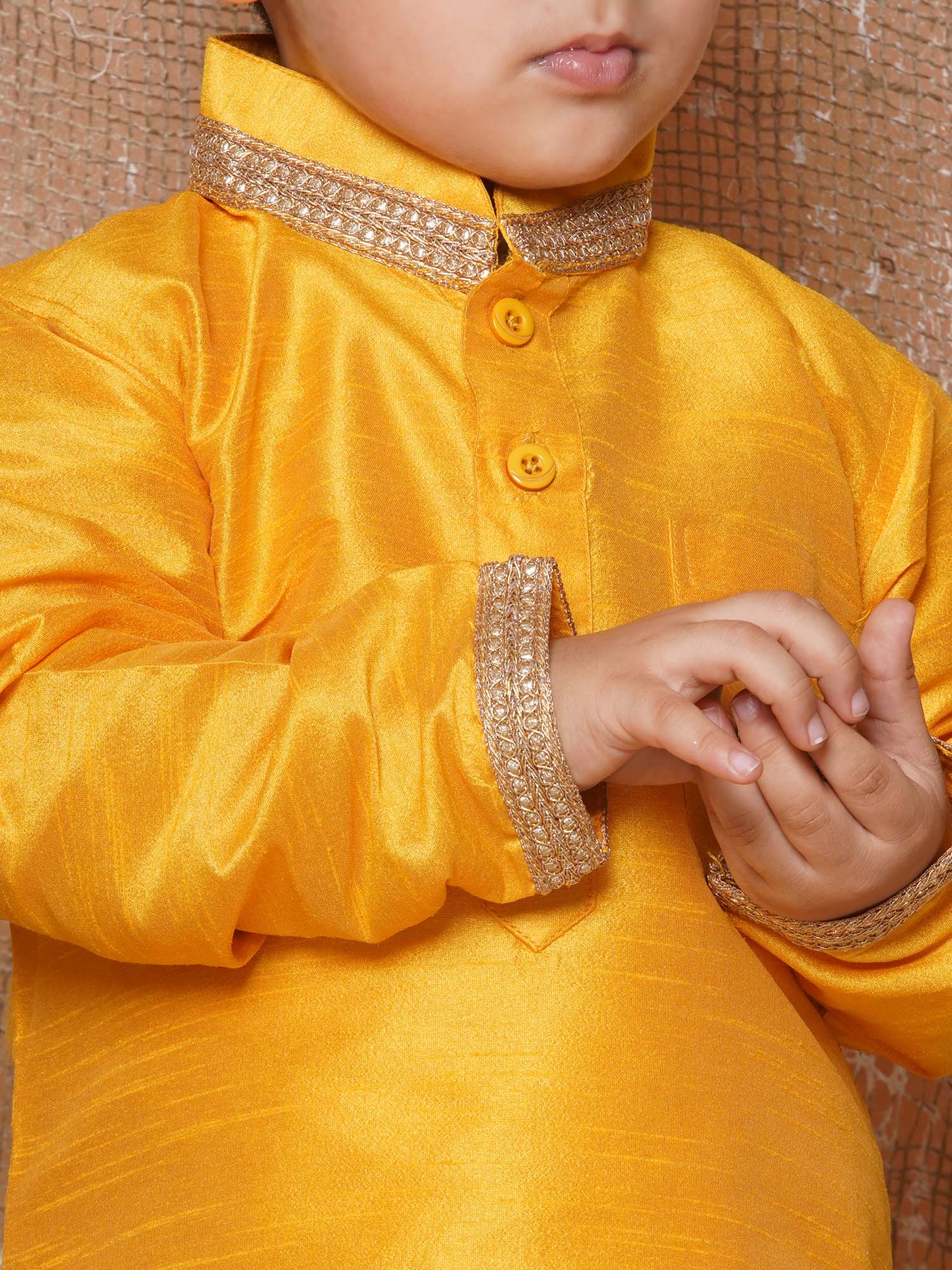 Kids Ethnic Wear Boys Yellow Silk Blend Dhoti Set - AJ Dezines