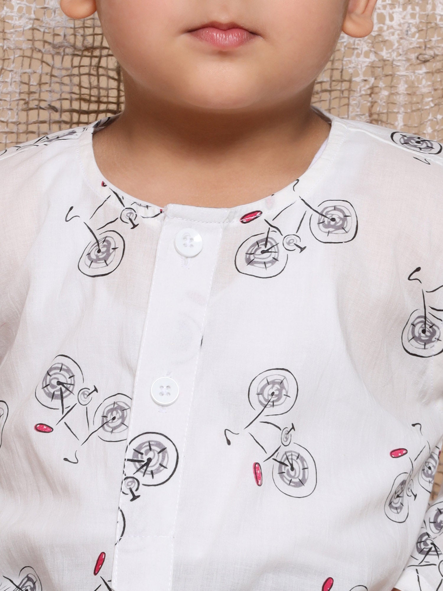Kids Boys Black Cycle Print Pure Cotton Dhoti Set