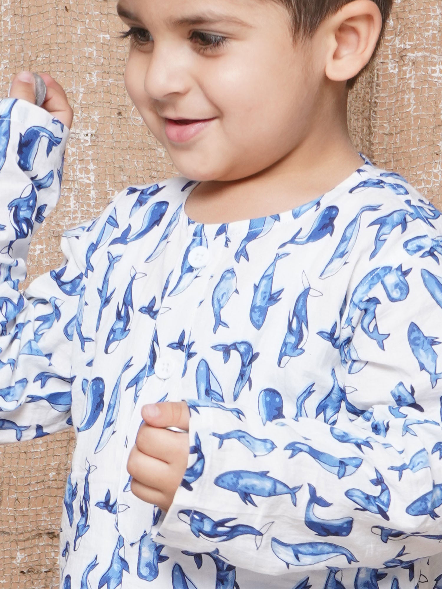Kids Boys Blue Animal Print Pure Cotton Dhoti Set - AJ Dezines