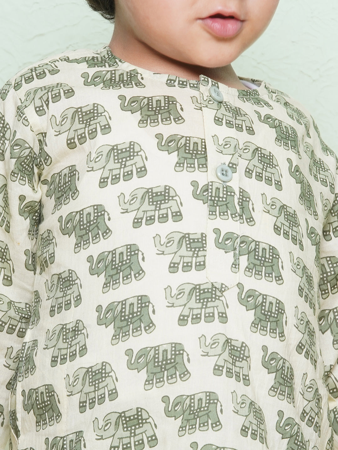 Kids Boys Green Animal Print Pure Cotton Dhoti Set