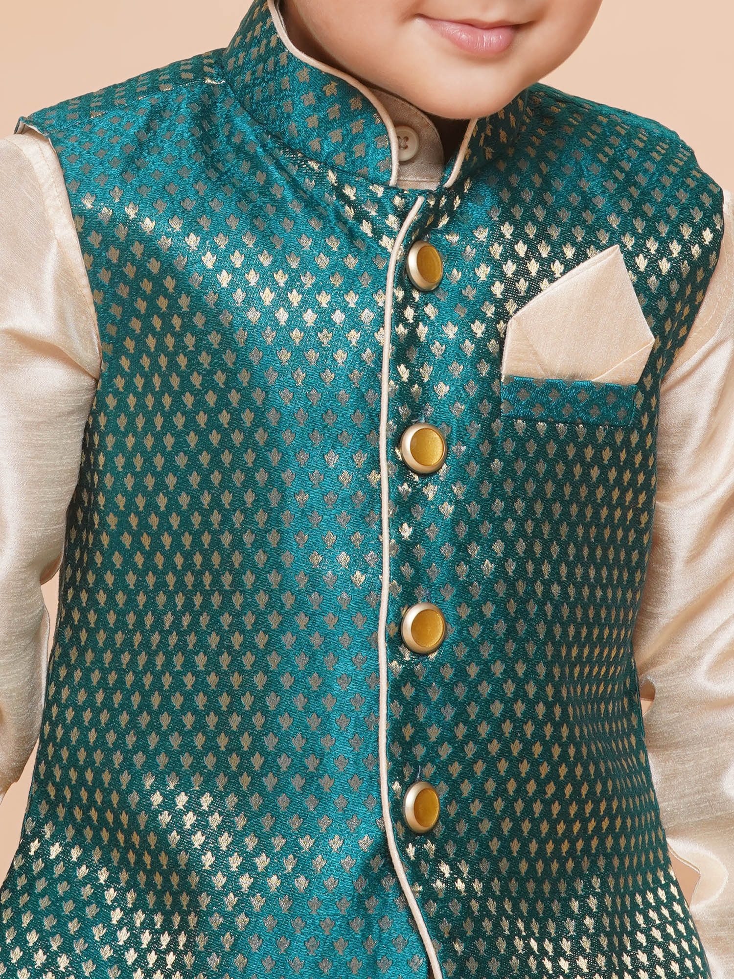 Kids Boys Green Solid Raw Silk Dhoti Set - AJ Dezines