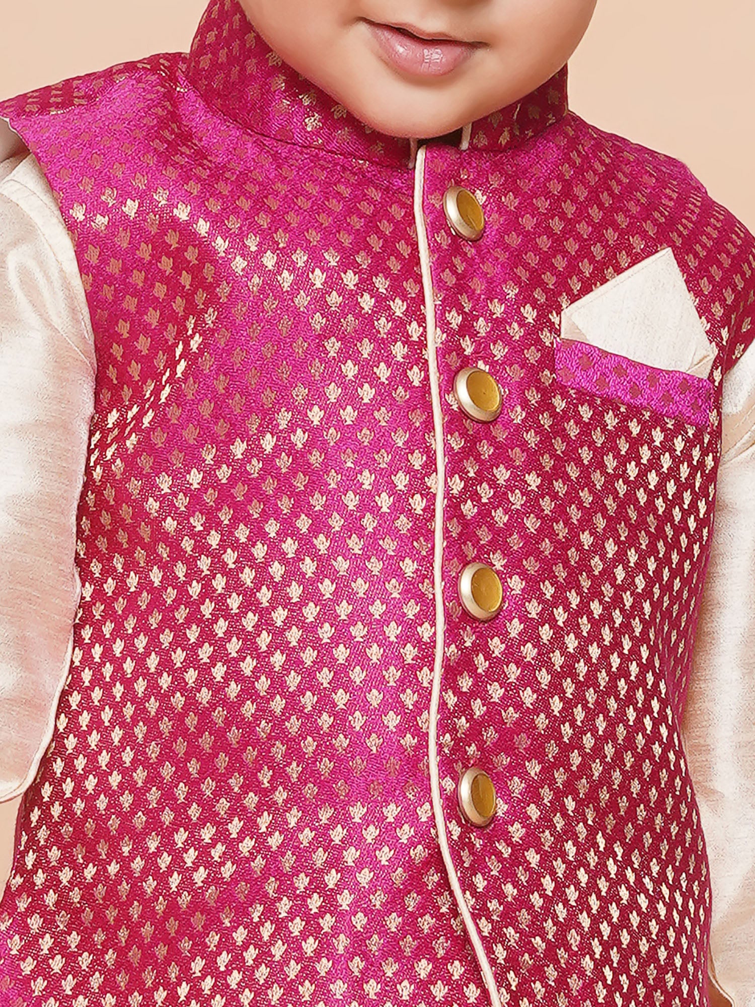 Kids Boys Pink Solid Raw Silk Dhoti Set - AJ Dezines