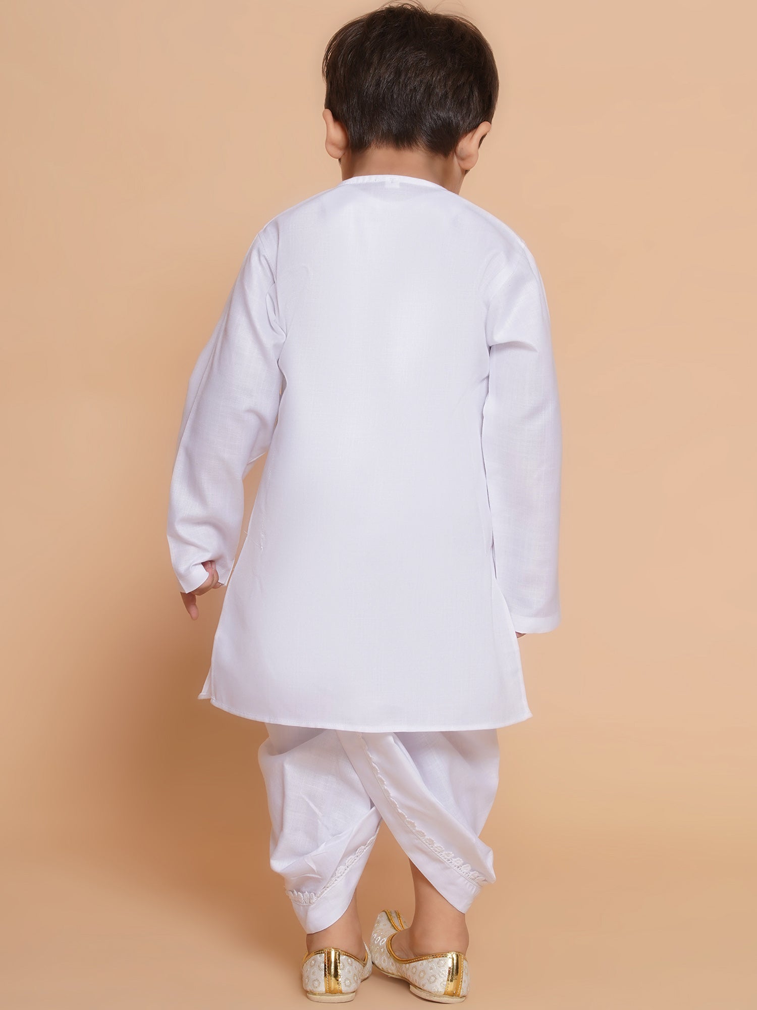 Boys White Solid Pure Cotton Dhoti Kurta Set for Festivals